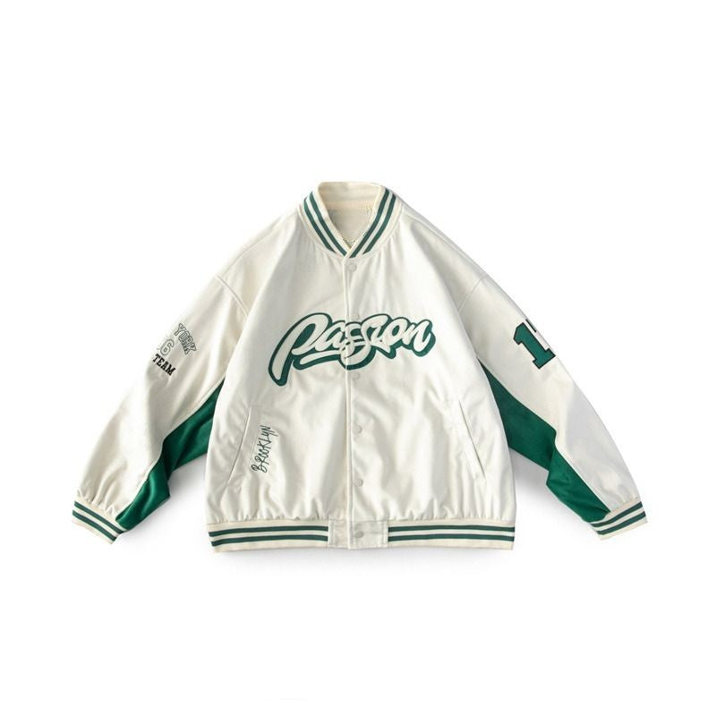 Letter Patched Vintage Base Ball Jacket - Passion 17