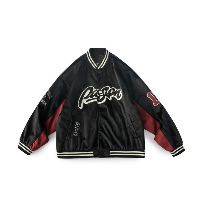 Letter Patched Vintage Base Ball Jacket - Passion 17