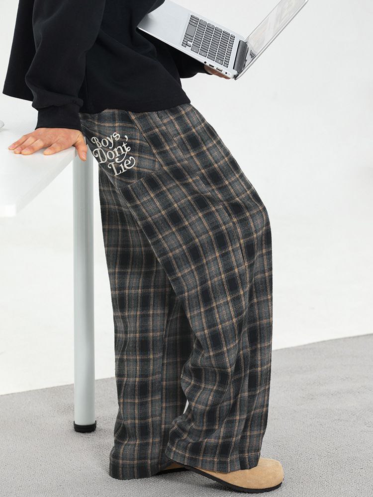 "Boys Don't Lie" Plaid Statement Jogger