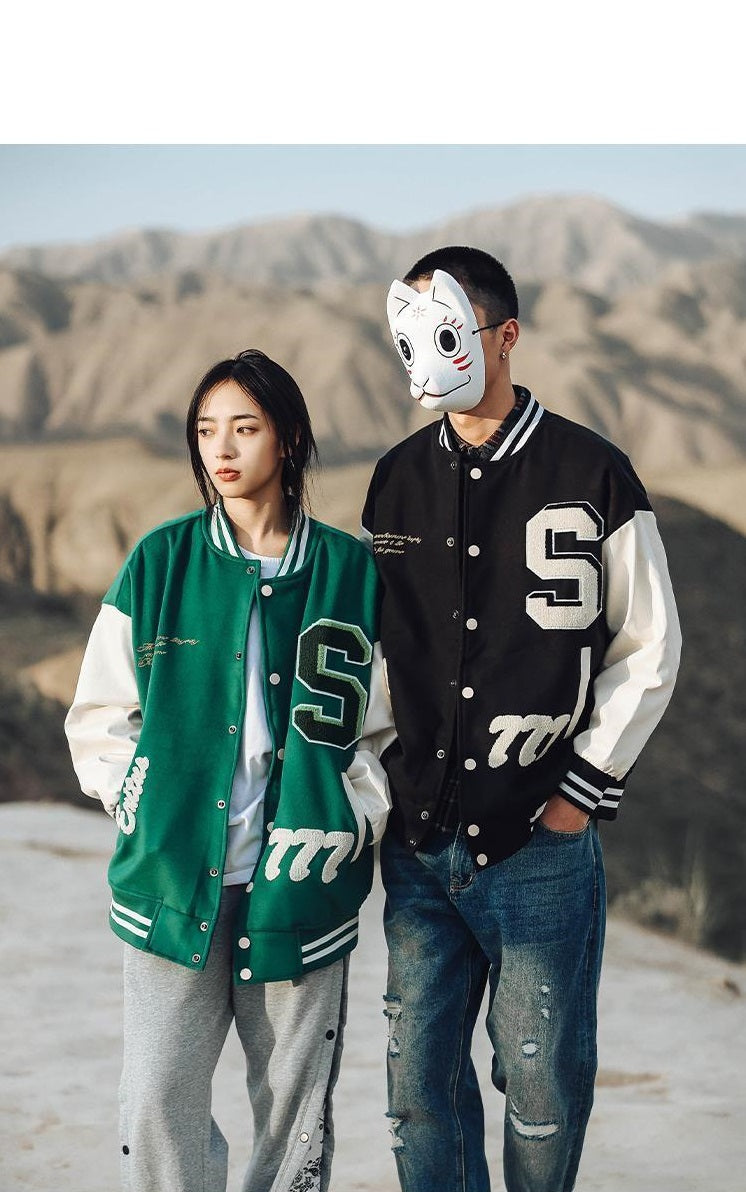 Letter Patched Vintage Base Ball Jacket - SNK777