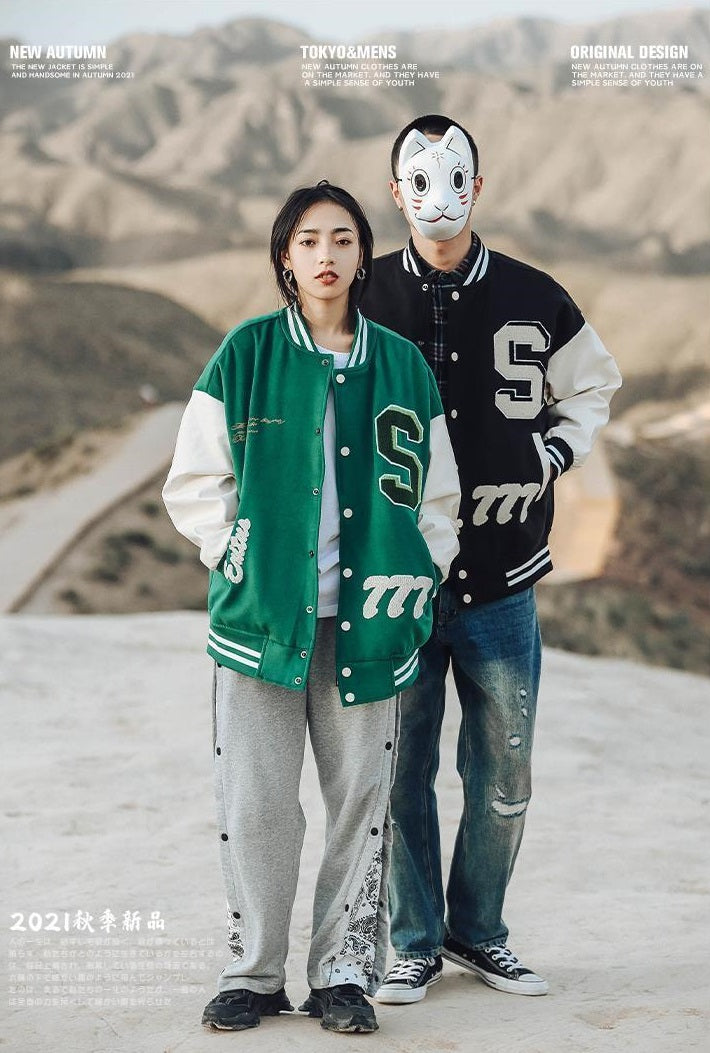 Letter Patched Vintage Base Ball Jacket - SNK777