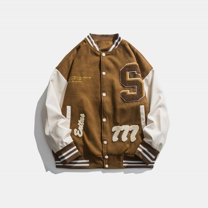 Letter Patched Vintage Base Ball Jacket - SNK777