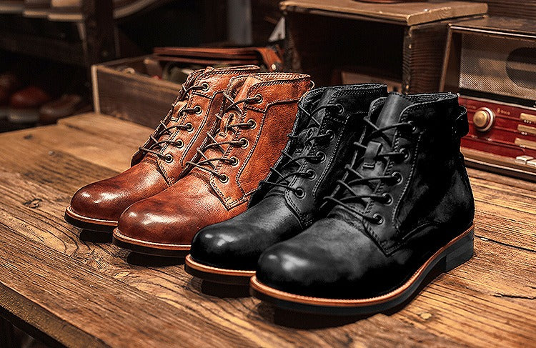 Men Vintage Lace-Up Leather Boots