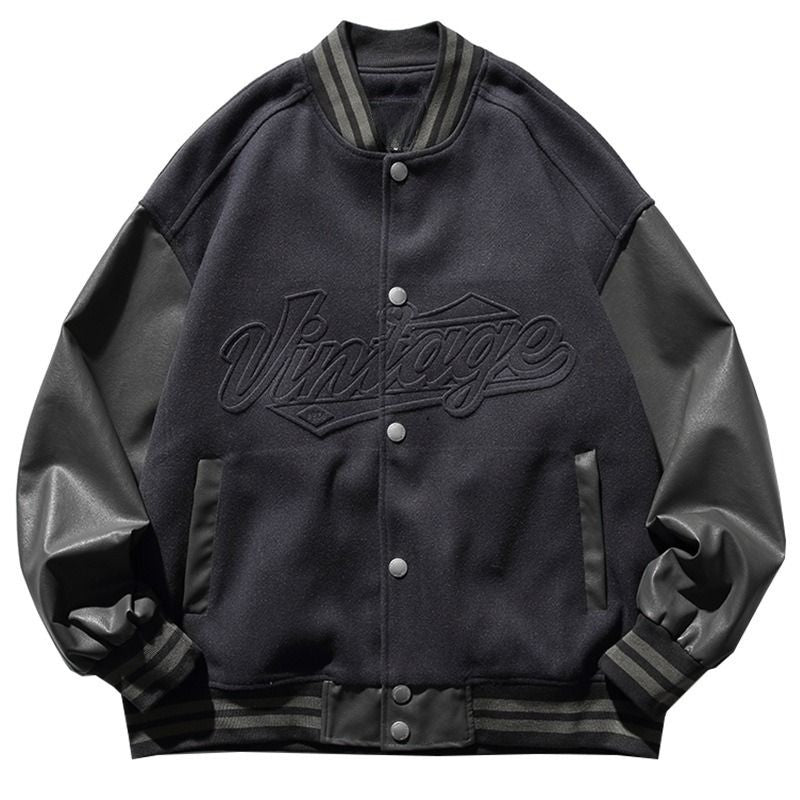 Letter Patched Vintage Base Ball Jacket - Vintage