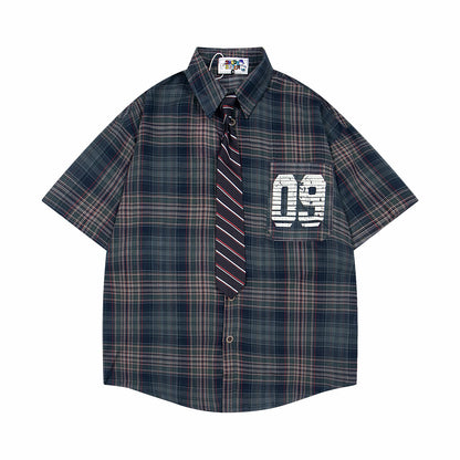 Varsity Plaid '09 Men's Oversized Sleeve Shirt