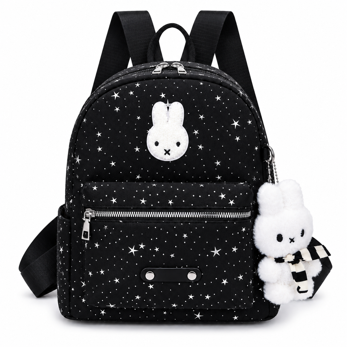 SNK Bunny Galaxy Backpack in Midnight Black with bunny pendant