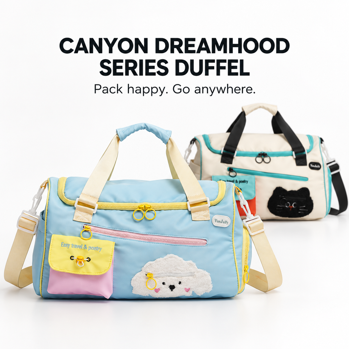 Canyon Dreamhood Series Duffel in Cloud Puppy and Midnight Cat colours