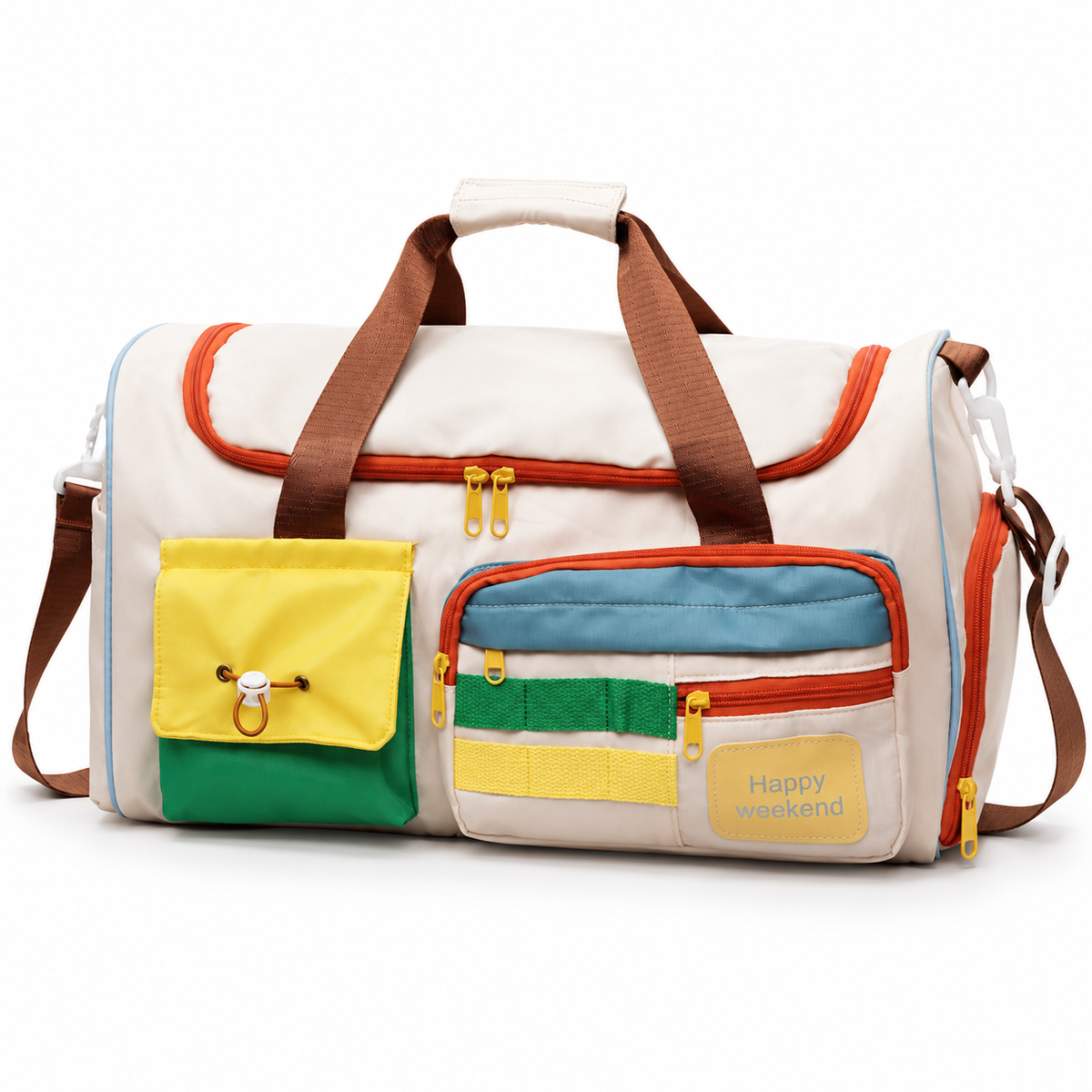 Canyon Dreamhood Series Duffel Parrot Pop, cream with green, yellow and blue pockets