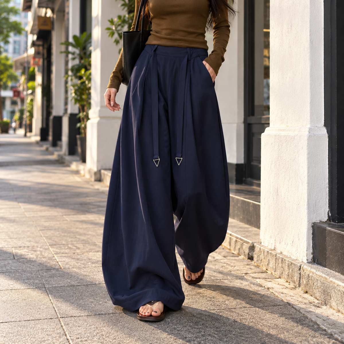 Midnight Navy Mooncurve Wide-Leg Pants street style
