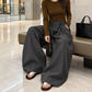 Charcoal Grey Mooncurve Wide-Leg Pants styled at a mall
