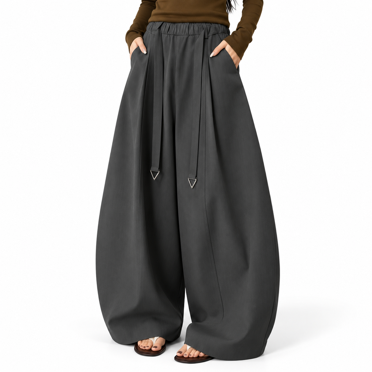 SNK Mooncurve Wide-Leg Pants in Charcoal Grey