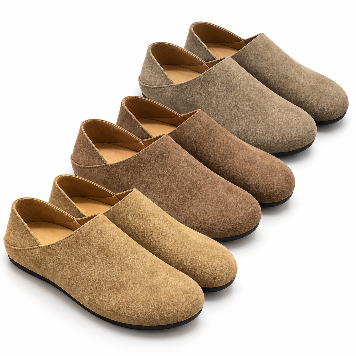 SNK Nomad Comfort Mule in Khaki, Mocha Brown and Antelope Grey