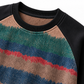 Close-up of ribbed knit texture and crew neck on SNK Sunset Stripe Pullover