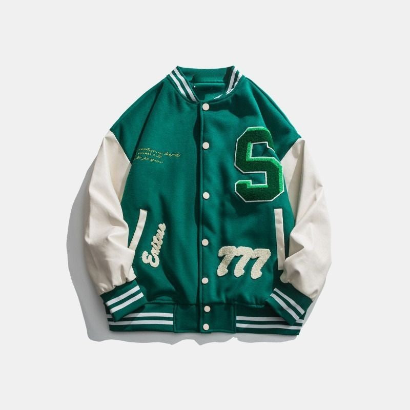 Letter Patched Vintage Base Ball Jacket - SNK777