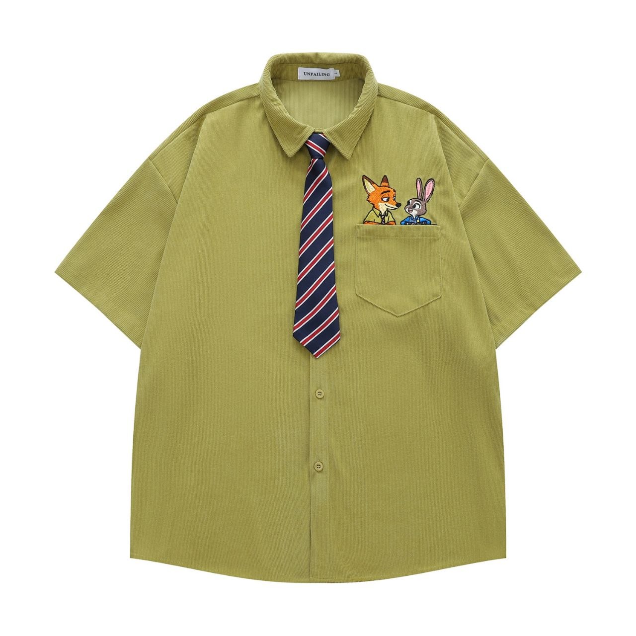 "Pocket Fox & Rabbit" Oversized Corduroy Sleeve Shirt