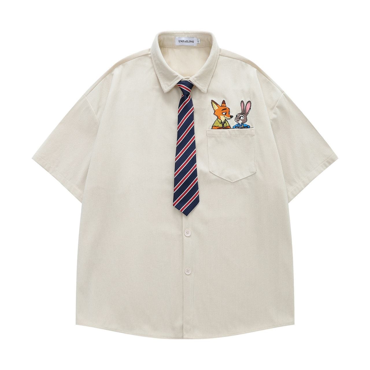 "Pocket Fox & Rabbit" Oversized Corduroy Sleeve Shirt