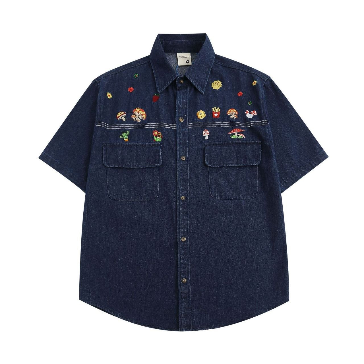 "Pixel-Pop Denim" Button-Up