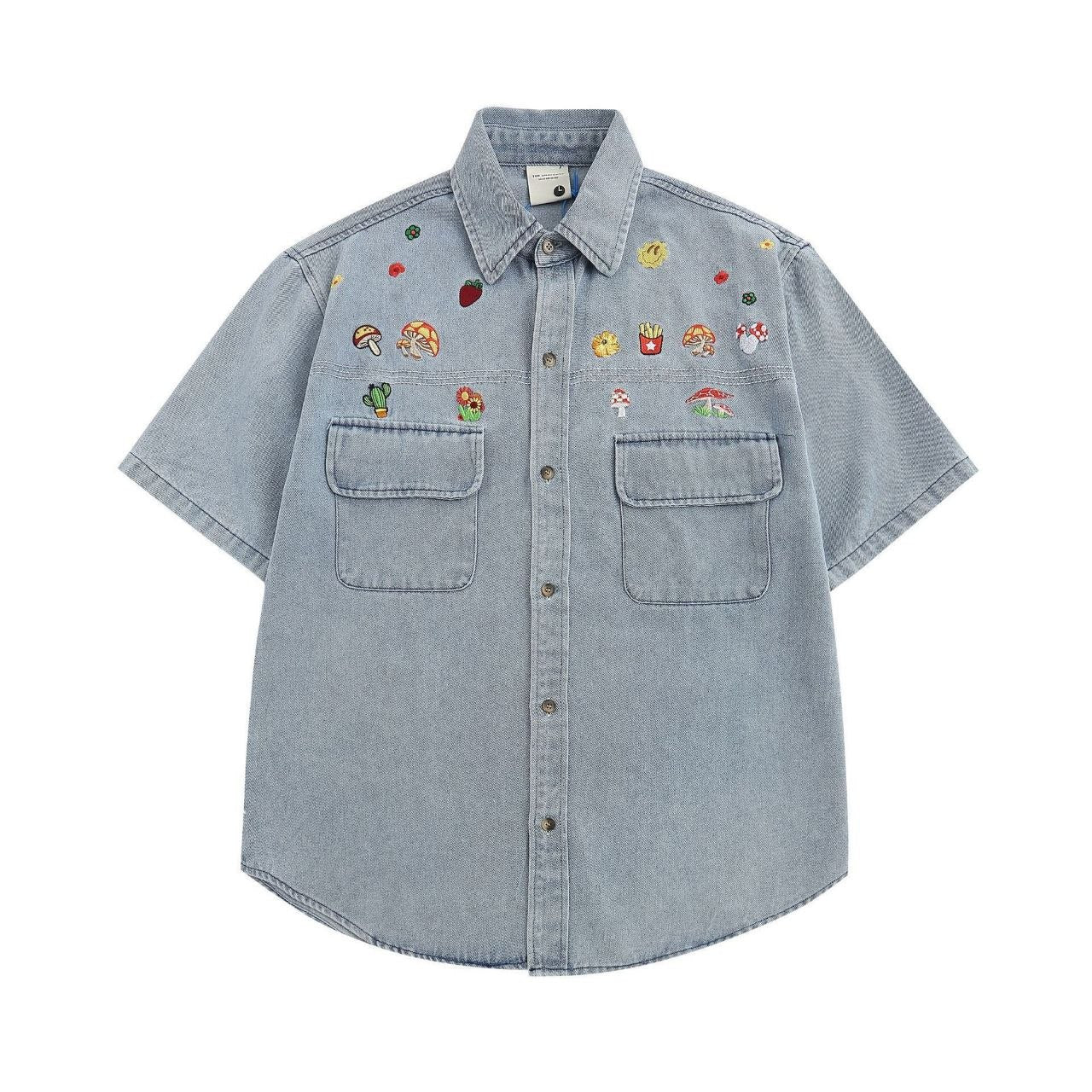"Pixel-Pop Denim" Button-Up