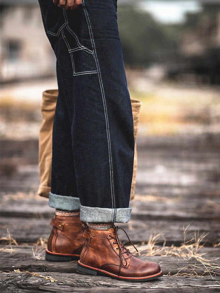 Men Vintage Lace-Up Leather Boots