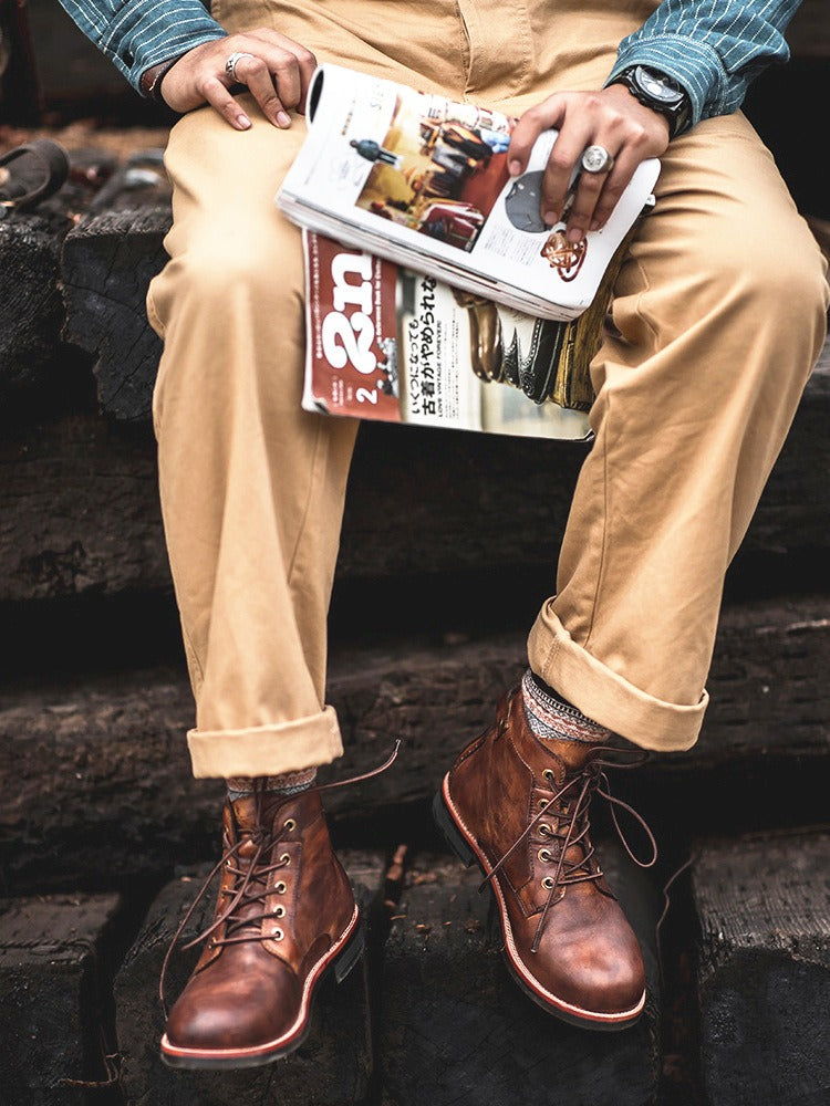 Men Vintage Lace-Up Leather Boots