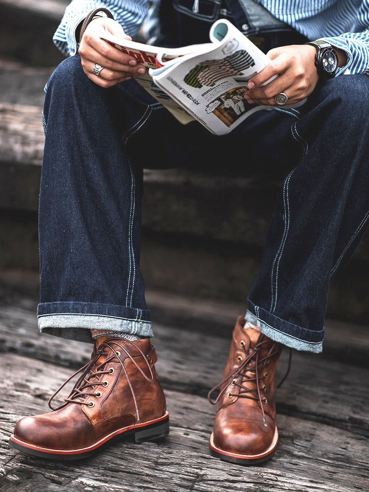 Men Vintage Lace-Up Leather Boots