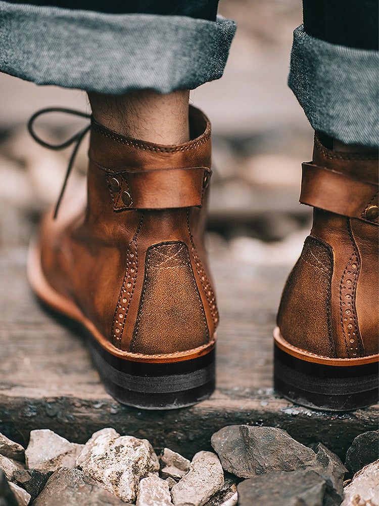 Men Vintage Lace-Up Leather Boots