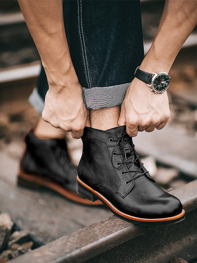 Men Vintage Lace-Up Leather Boots