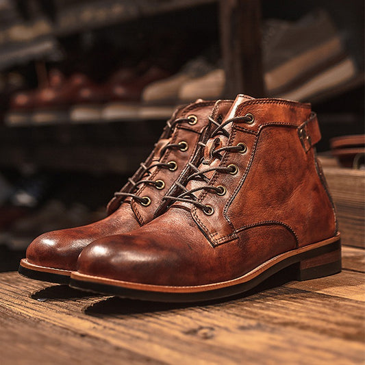 Men Vintage Lace-Up Leather Boots